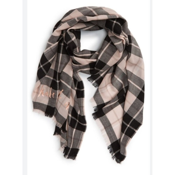 Kate Spade New York Woodland Plaid Wool Gold signature Scarf MSPR $128 - Picture 1 of 10